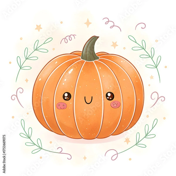 Fototapeta Cute Watercolor Halloween Clipart Set – Kawaii Witch Elements, Ghost, Pumpkin, Magic Potions and Cauldron