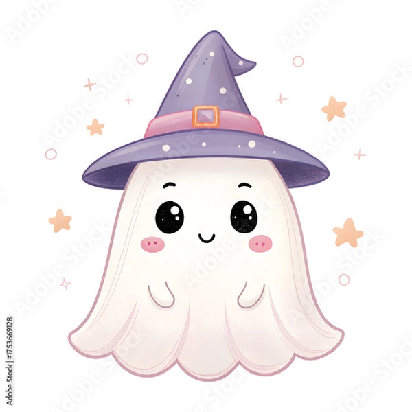 Fototapeta Cute Watercolor Halloween Clipart Set – Kawaii Witch Elements, Ghost, Pumpkin, Magic Potions and Cauldron