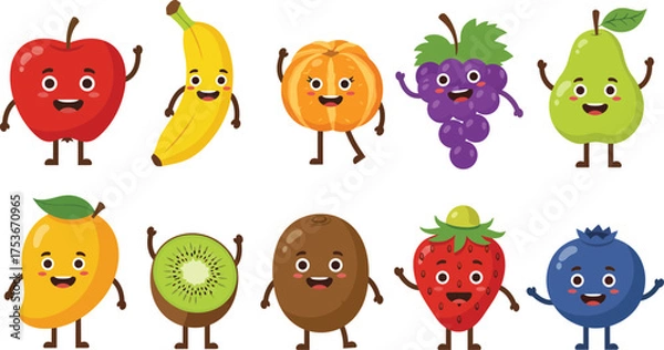 Fototapeta set of funny cartoon fruits