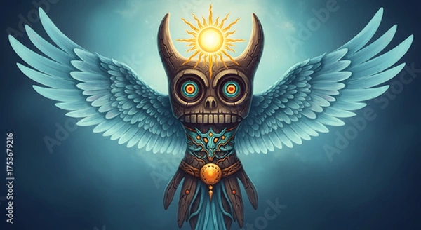 Obraz Totem with wings and sun symbol is ready to fly.