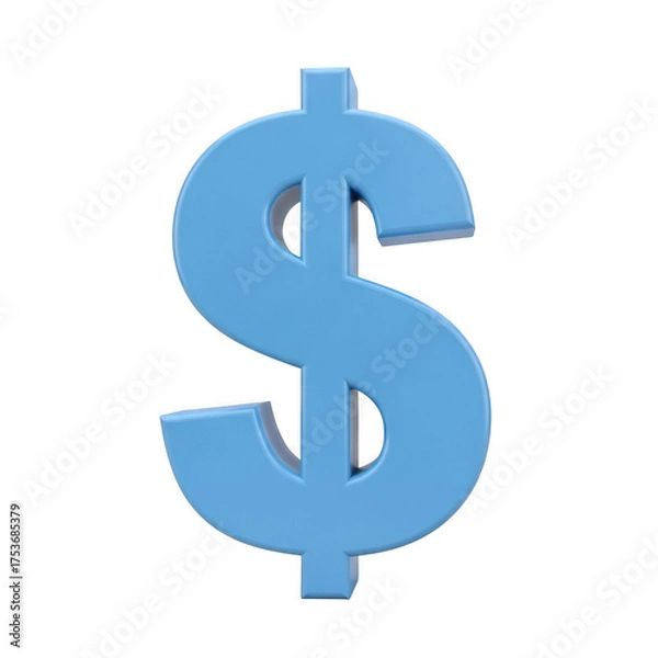 Fototapeta Bright blue 3d dollar sign symbol representing finance wealth and money transactions