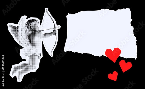 Obraz Retro Halftone Cupid Illustration — Dark Love Theme