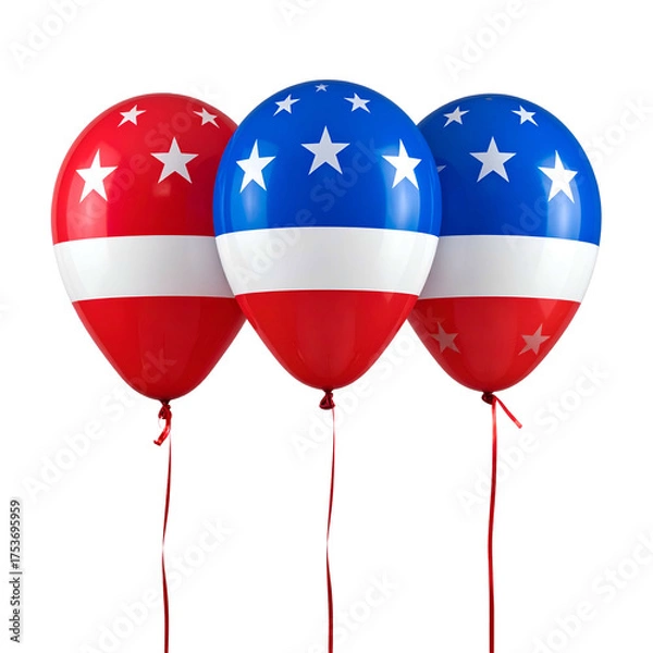Obraz Three festive, striped and star-studded balloons in red, white, and blue float against black