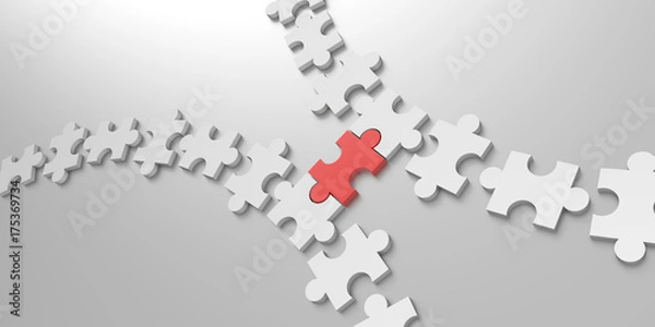 Fototapeta Jigsaw background, teamwork and strategy concepts, original 3d rendering