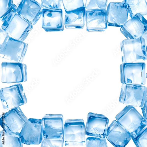 Obraz Square frame formed by transparent, blue-toned ice cubes, centered on black background