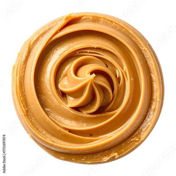 Obraz A top-down close-up of a swirl of smooth, creamy, light brown spread on a black backdrop