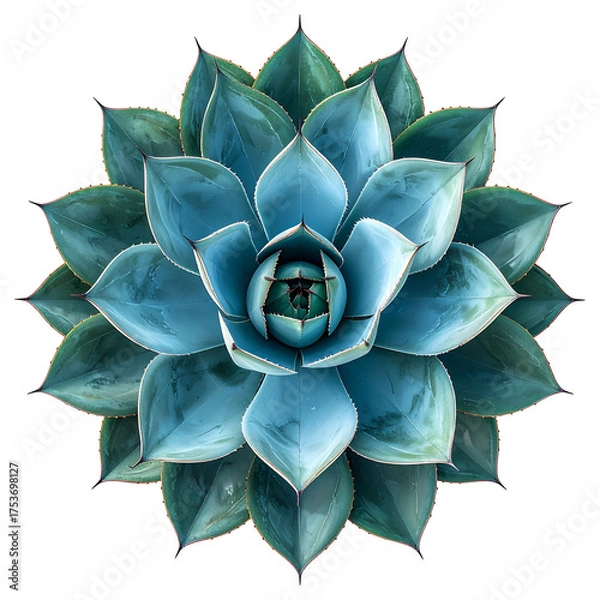 Obraz Top-down view of a succulent plant featuring tightly layered, bluish-green leaves against black