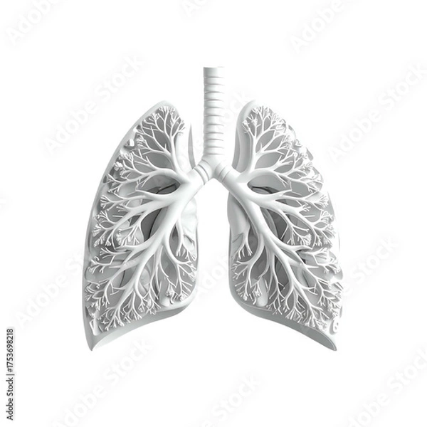 Obraz Detailed white illustration of human lungs with intricate branching airways on a black background