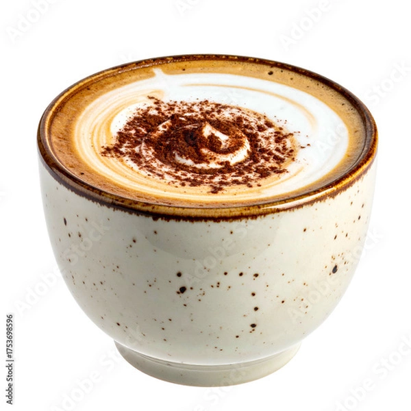 Obraz Creamy cappuccino in a speckled ceramic cup, dusted with cocoa, swirling foam