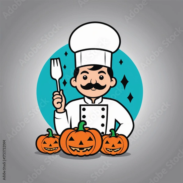 Obraz Halloween chef with pumpkin