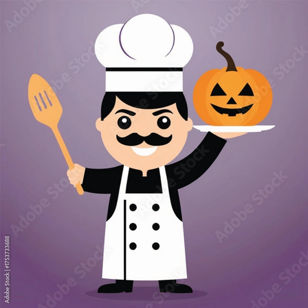 Obraz Halloween chef with pumpkin