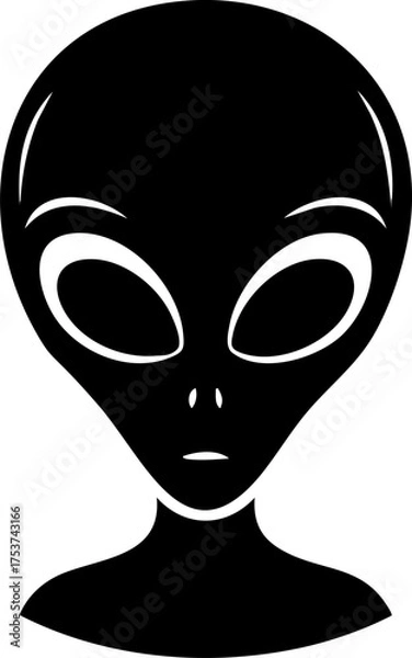 Fototapeta Mysterious alien head silhouette with large eyes, symbolizing extraterrestrial life, sci fi, and cosmic exploration for futuristic projects.
