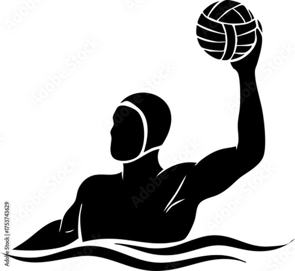 Fototapeta Dynamic water polo player powerfully throwing ball in competitive aquatic sport action, athletic swimmer aiming for goal.