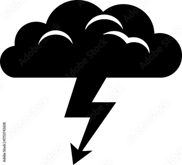 Fototapeta Dynamic storm cloud with powerful lightning bolt striking downwards, symbolizing energy and natural force, perfect for dramatic weather concepts.