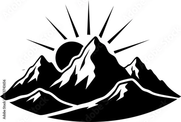 Fototapeta Majestic mountain peaks bathed in the warm glow of a rising sun, symbolizing hope, adventure, and new beginnings.