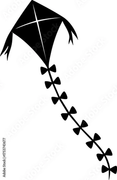 Fototapeta Dynamic black kite soaring with a decorative tail, perfect for conveying freedom, joy, and outdoor fun in design projects.