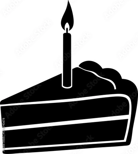 Fototapeta Celebrate joyous moments with a delicious slice of birthday cake, complete with a lit candle, perfect for festive invitations and party designs.