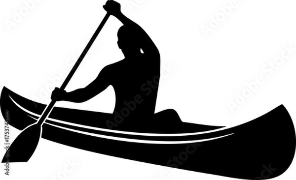 Fototapeta Dynamic silhouette of a lone adventurer paddling a canoe, embodying freedom and outdoor exploration for active lifestyles.
