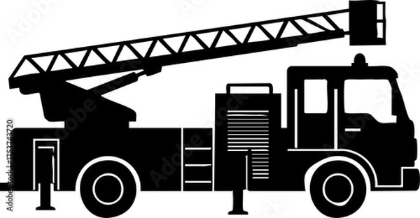 Fototapeta Powerful fire truck with extended ladder ready for action, a symbol of safety and emergency response.