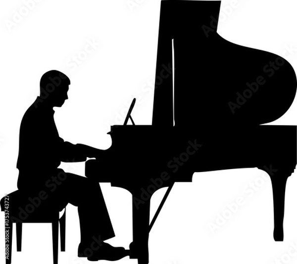 Fototapeta Musician passionately plays grand piano creating elegant melodies for captivating live performance or artistic expression