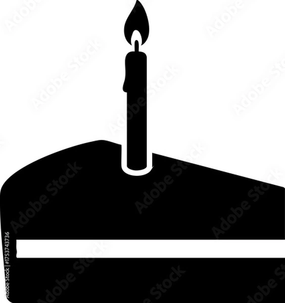 Fototapeta Celebration slice of cake with a single lit candle igniting festive joy for birthdays and special occasions