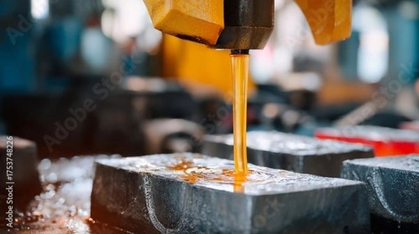 Fototapeta trending minimal lifestyle Industrial Metalworking Process with Cooling Fluid in Action modern commercial background