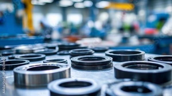 Fototapeta trending minimal lifestyle Close-Up of Industrial Bearings in a Modern Manufacturing Facility modern commercial background