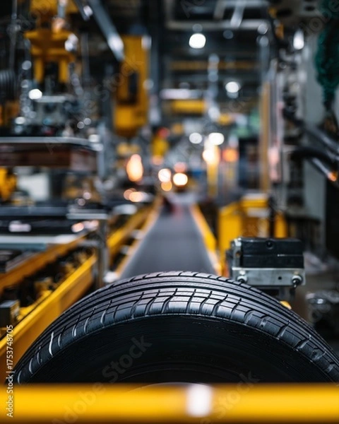 Fototapeta trending minimal lifestyle Modern Automotive Tire Production Line in High-Tech Factory modern commercial background