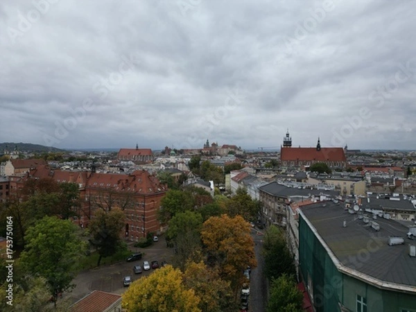 Obraz Kazimierz - Kraków - Polska - widok z drona na strarą żydowską dzielnice