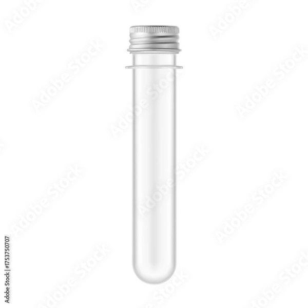 Fototapeta PET clear preform tube with metal screw cap mockup. Vector illustration isolated on white background. Can be use for template your design, presentation, promo, ad. EPS10.
