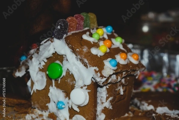 Obraz Gingerbread House Decorated with Candy and Icing