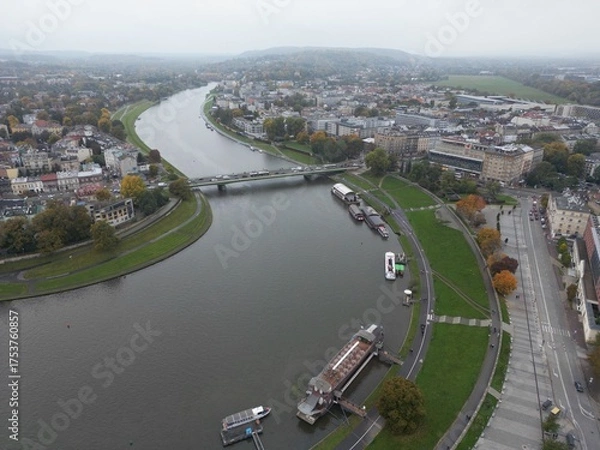 Obraz Zamek na Wawelu - Kraków - Polska - widok z drona na Zamek Królewski na Wawelu