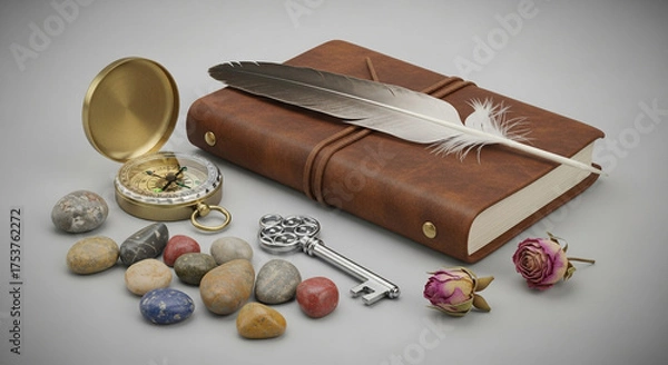 Obraz Creative Composition with Journal, Quill, and Artistic Objects