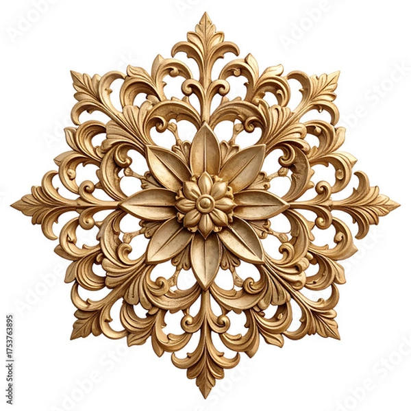 Obraz Ornate golden floral rosette ornament on a black background.