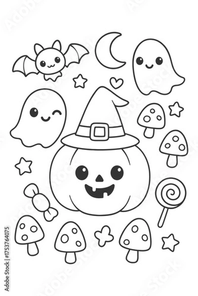 Fototapeta Funny cartoon monsters and animals set with cute Halloween characters and playful faces vector illustration