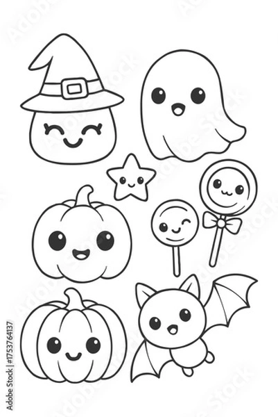 Fototapeta Funny cartoon character with cute smiling face and playful expression vector illustration - Halloween doodle coloring