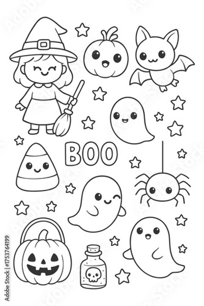 Fototapeta Halloween cartoon monsters and cute characters collection vector set