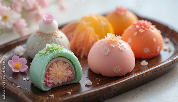Fototapeta Artistic Japanese Sweets A Colorful Array of Wagashi Delights