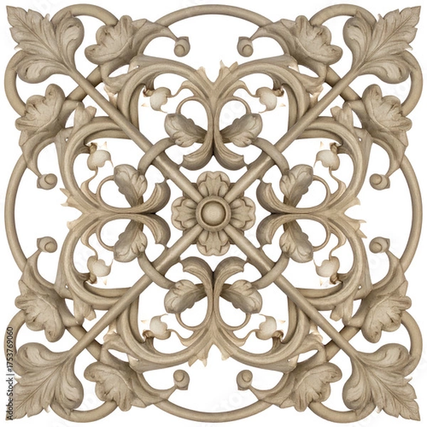 Fototapeta Intricate ornamental plasterwork with floral and scrolling leaf designs.