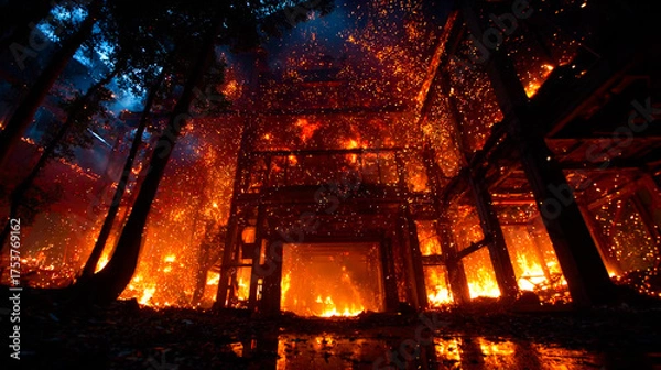 Obraz Falling fire in a warehouse