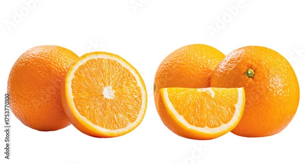 Fototapeta Two whole oranges and two orange slices