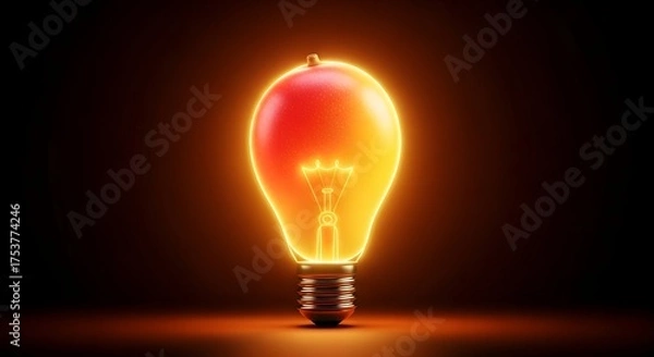 Fototapeta A brilliant glowing light bulb illuminates the dark, symbolizing a powerful idea, inspiration, innovation, and creative solutions with groundbreaking thought
