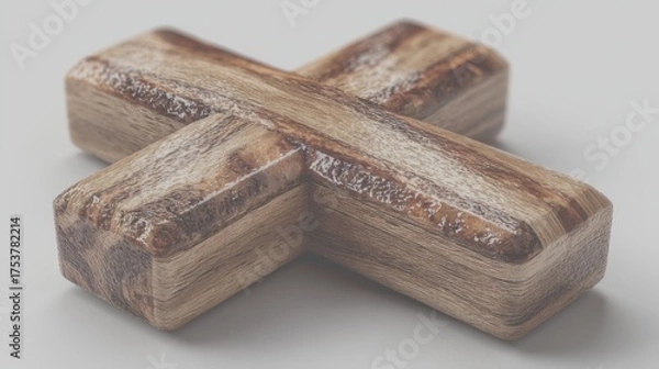 Fototapeta Handcrafted wooden cross symbol on a plain background showcasing fine grain and detail, perfect for decor or symbolism - Low Contrast