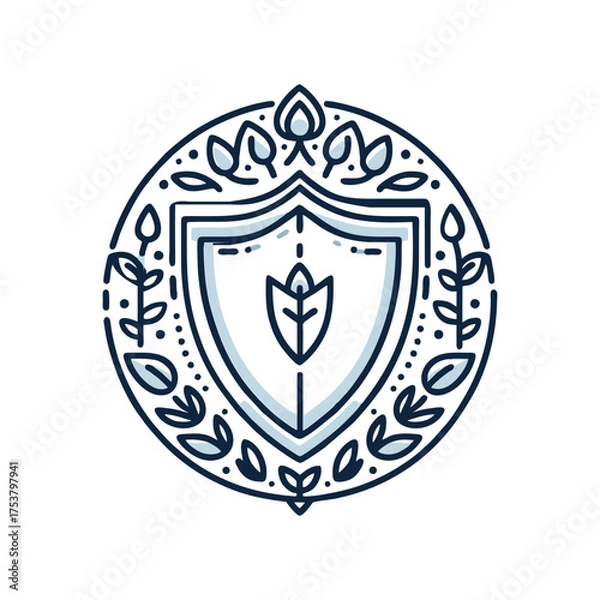 Fototapeta Shield emblem with leaf design surrounded by foliage