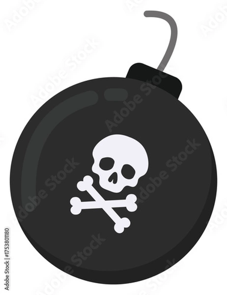 Fototapeta A black round bomb icon isolated on white background.