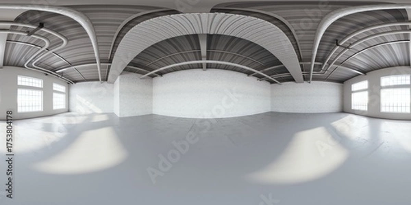 Fototapeta Full spherical hdri panorama 360 degrees of empty exhibition space. backdrop for exhibitions and events. Tile floor. Marketing mock up. 3D render illustration	