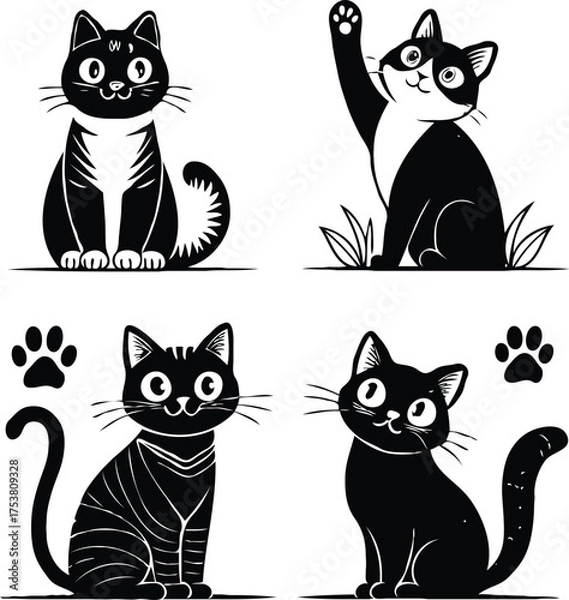 Obraz Clean black and white vector illustration of cat icons like 3.eps