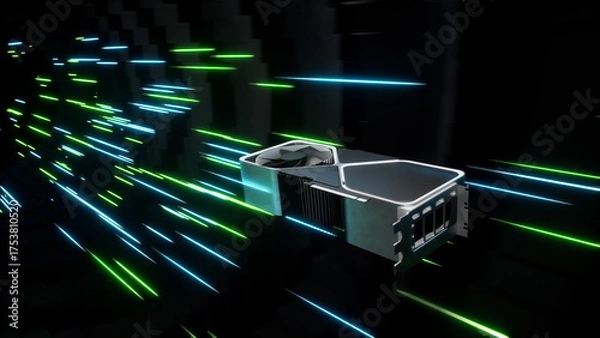 Obraz High-speed graphic processing unit traveling through digital data tunnel