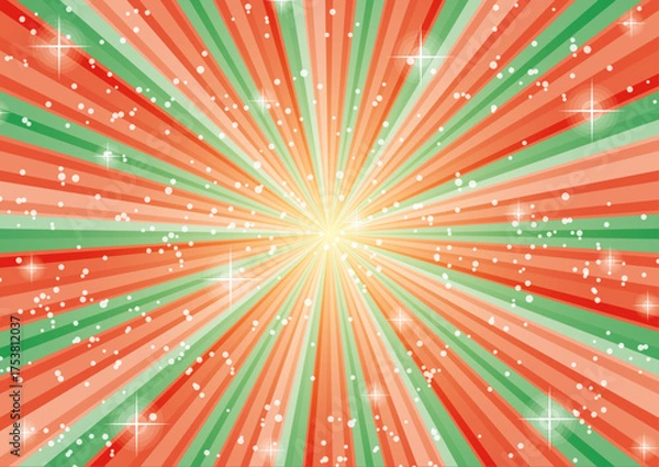 Obraz 放射状に輝くクリスマスカラーの背景　キラキラ