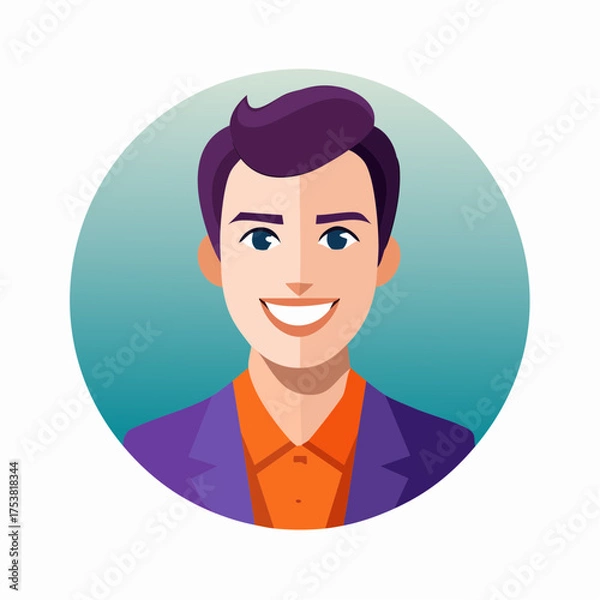Fototapeta Smiling Man Avatar with Purple Jacket and Orange Shirt.